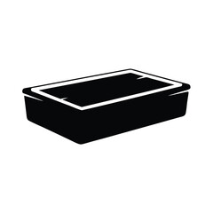 Monochromatic graphic illustration of a rectangular plastic storage container or bin