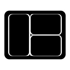 A three compartment container in simple black and white vector design