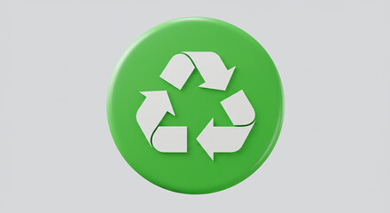 Obraz premium Recycling symbol on green circular button promoting environmental awareness