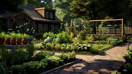 A photo of a garden with a sustainable compost system