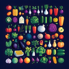 Artistic Vegetable Still Life Illustration with Dark Background and Vibrant Colors
