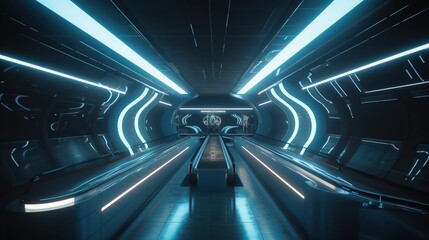 Futuristic tunnel with moving walkways