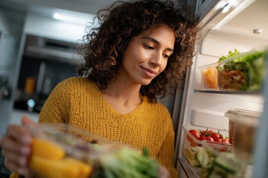 Exploring eco-friendly containers for delicious leftover meals in a well-stocked fridge