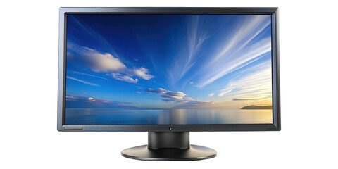 Modern LCD Monitor Displaying Peaceful Ocean and Sky Scene in High Definition
