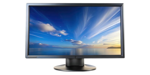 Modern LCD Monitor Displaying Peaceful Ocean and Sky Scene in High Definition