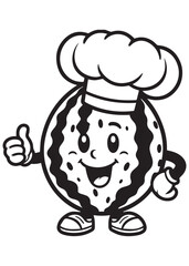 Coloring book watermelon chef with a thumbs-up and a cheerful smile. A cute culinary character.