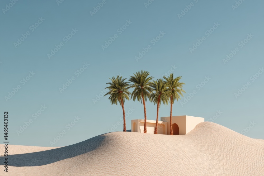 Aufkleber serene minimalist desert oasis with palm trees under a clear blue sky in a tranquil landscape genera