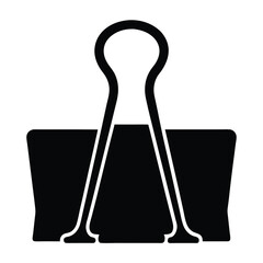 Detailed silhouette of a black binder clip isolated on white background