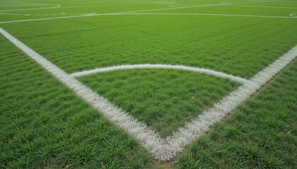 Obraz premium Green Grass Football Field Corner Close-Up