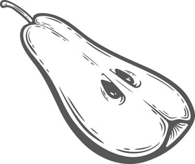 Pear quarter slice cut vector drawing fruit organic food vegetarian snack engraving hand drawn illustration black white isolated vintage line art sketch silhouette graphic style poster label web