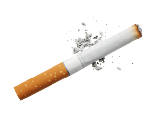 A cigarette with ash stubbed isolated on white background PNG