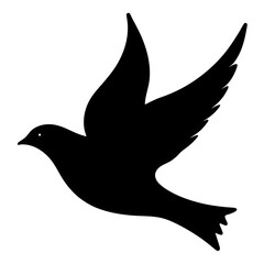Silhouette of a bird in flight with outstretched wings and white background