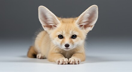 Obraz premium A captivating portrait of a fennec fox, showcasing its large ears and endearing eyes.