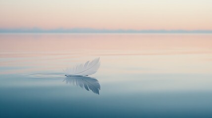 Tranquil feather resting on serene water surface.