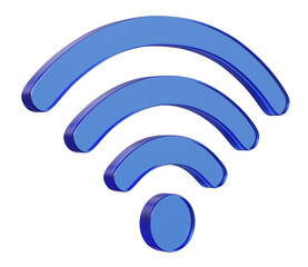 Wifi wireless network blue glass colorful 3d icon symbol isolated on white background, 3d illustration