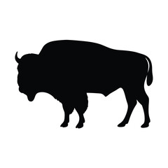Black silhouette of a bison on a white background standing still