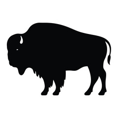Silhouette of a majestic bison standing tall against a white backdrop