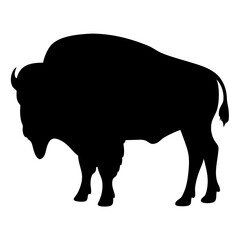 Black silhouette of a mighty American bison, standing against a white background