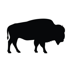 Black and White Silhouette of a Majestic Buffalo Standing Profile View