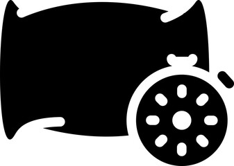 Sleep time icon with pillow and alarm clock. Silhouette style.