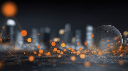 Futuristic city skyline with interconnected network