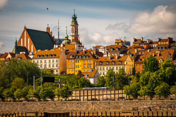 Warsaw, Poland - panorama with Old Town. Cityscape view of Warsaw
