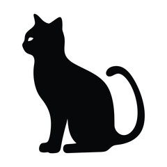 Elegant black cat silhouette sitting upright with a curled tail image