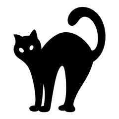 Scary Halloween black cat silhouette with arched back and glowing eyes