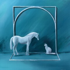 Horse and cat in blue
