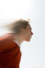 Fototapeta premium dynamic portrait of curling pair athlete captured in motion with random emotion
