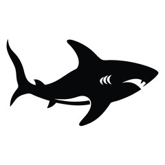 Fototapeta premium A fierce silhouette of a shark swimming is featured, showing its menacing teeth clearly