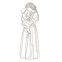 Mother and Baby Line Art Vector
