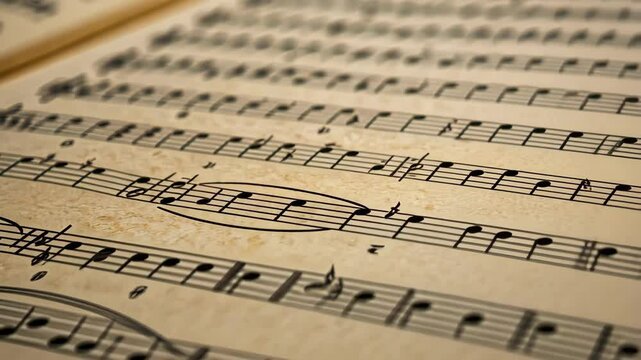 Vintage sheet music close up, musical notes