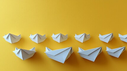 Origami Ships on Yellow Background