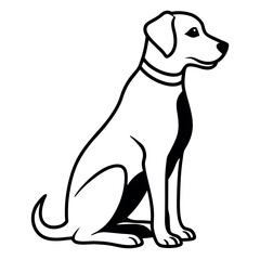 Elegant black and white outline drawing of a sitting Labrador Retriever.