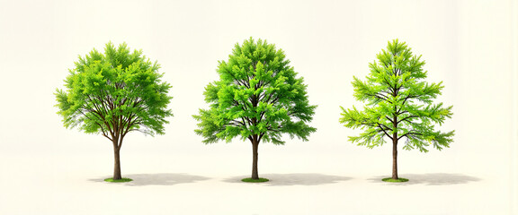 Obraz premium Three trees representing growth stages on light background, nature concept