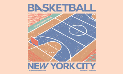 Fototapeta na wymiar Basketball court abstract art. Athletic club graphic print design for t shirt.