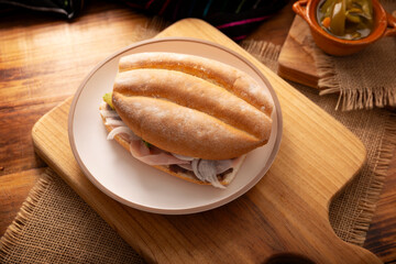 Mexican ham sandwich, in Mexico it is called Torta de Jamon, it is the most popular of the Mexican Tortas and the recipe varies depending on who prepares it, made with bolillo o telera bread.