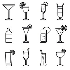 Simple black line drawing icons of various beverages.