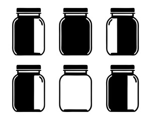 Mason Jar Vector Bundle – Flat Solid and Outline Glass Jar Shapes

