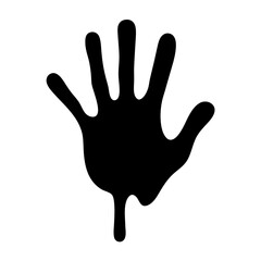 Black Melting Handprint on White Background, representing Abstract Concept
