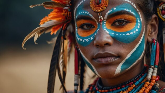 young woman of brazilian tribe =, painted face