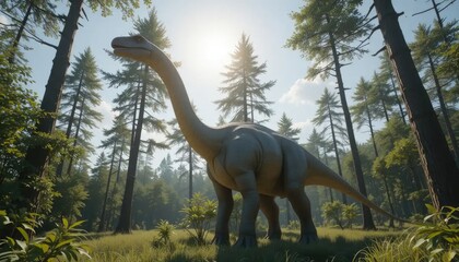 A Majestic Sauropod in a Sunlit Forest