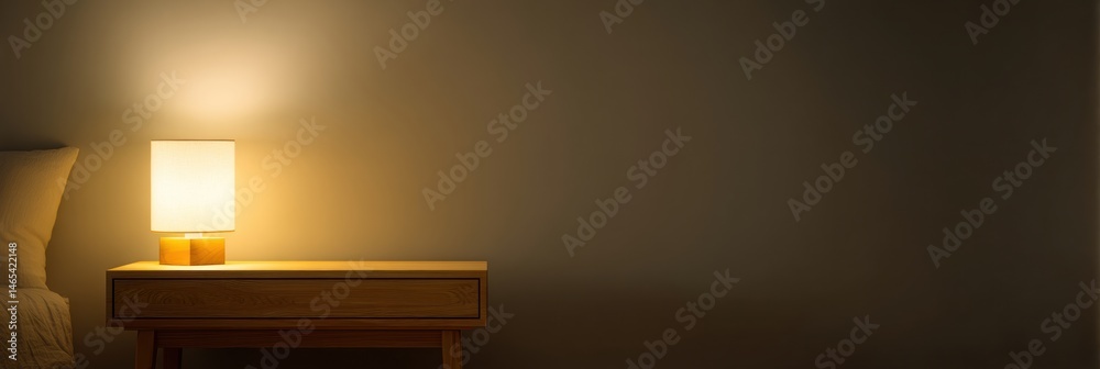 Aufkleber soft glow of nightlight on wooden nightstand against bright wall in cozy bedroom setting generative 