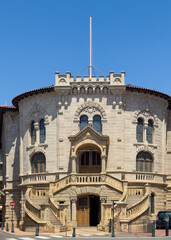 Principality of Monaco, France - July 9, 2024: Palace of Justice front entrance under blue sky