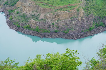 View of the Sulak canyon. A river in the mountainous region of Dagestan.