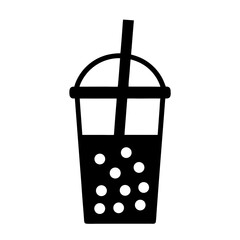 Minimalist Black and White Bubble Tea Illustration with Straw and Tapioca Pearls