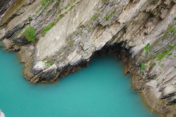 View of the Sulak canyon. A river in the mountainous region of Dagestan.