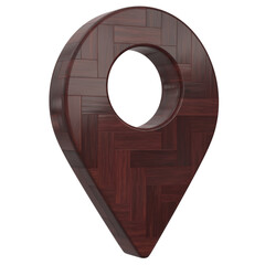 3D wood patterned Pointer Icon, Location symbol isolated on white background, Gps, travel, navigation, place position concept, 3d illustration