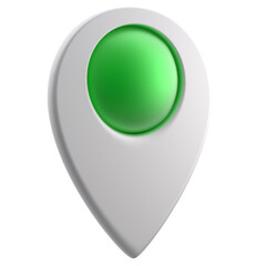 3D White Pointer Icon, with a green sphere in the middle Location symbol isolated on white background, Gps, travel, navigation, place position concept, 3d illustration